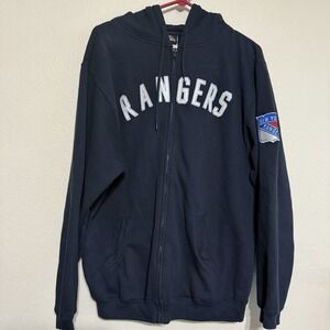 Old Time Hockey NHL New York‎ Rangers Full Zip Hoodie Mens Medium Spell out Navy